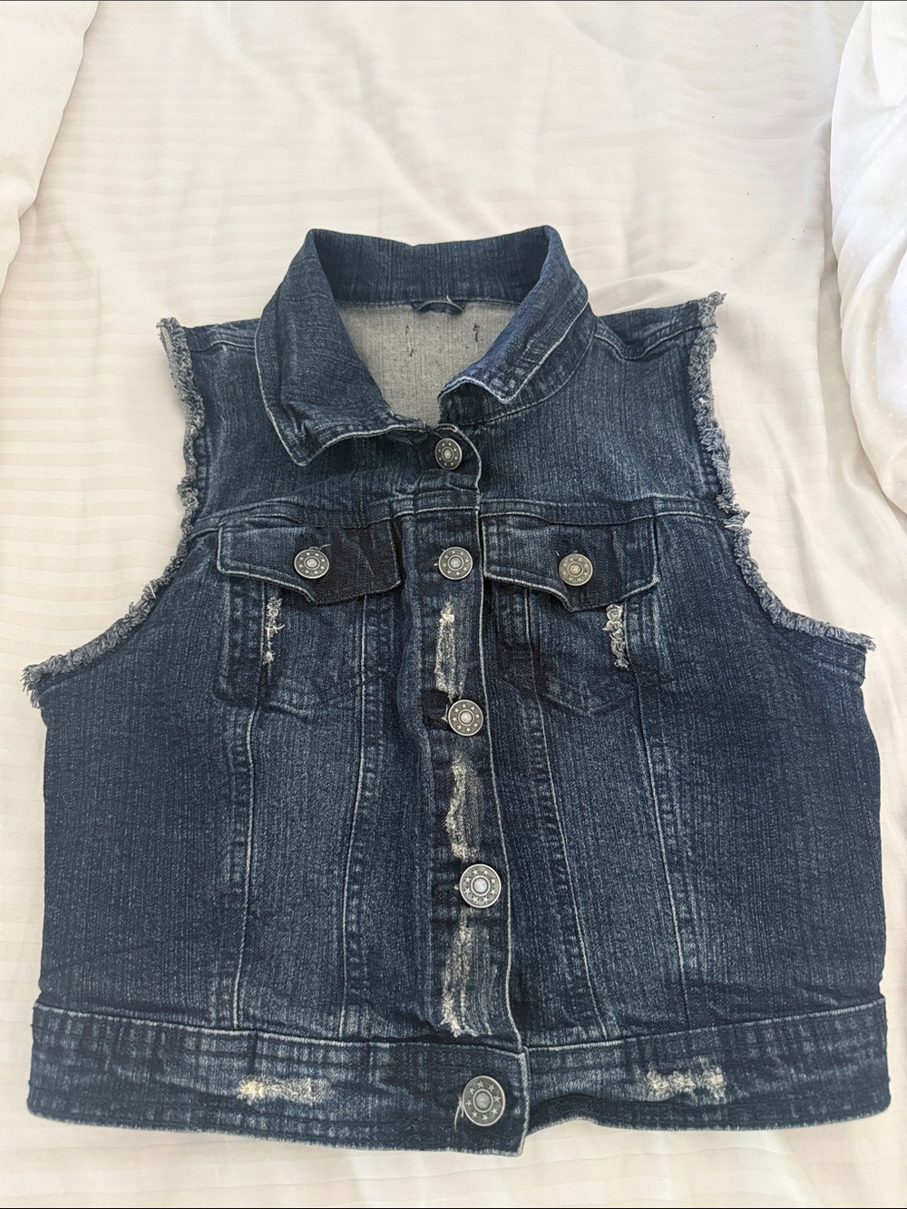Source Unknown Dark Blue Distressed Denim Vest size Xs